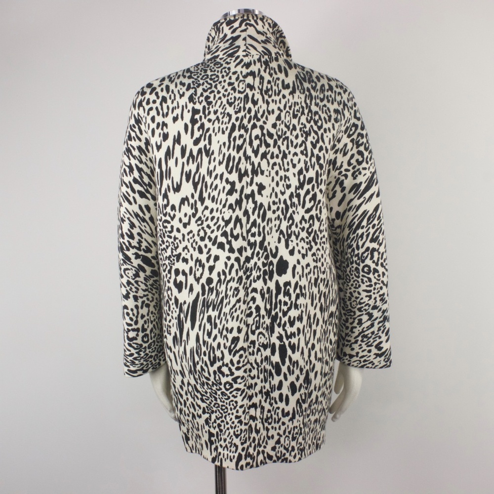Zara White Leopard Print Oversize Car Coat Black M - Picture 2 of 8